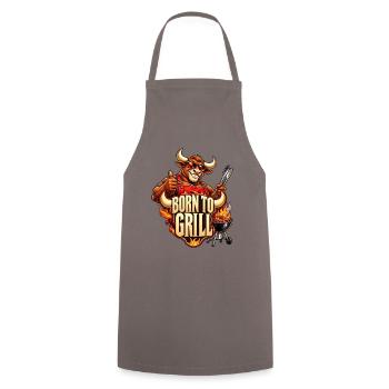 Born to Grill – Cooler Stier am Grill - Kochschürze - Grau - Vorne - AI Model Male 185 dark (185cm)