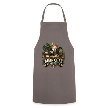Mein Chef hat Schnurrhaare - Kochschürze - Grau - Vorne - AI Model Male 185 dark (185cm)