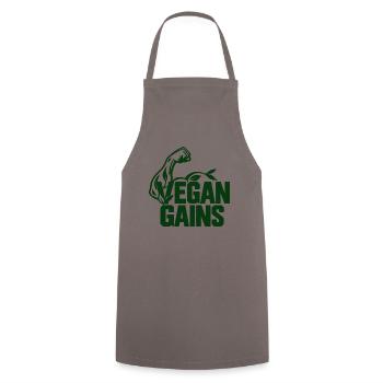 Vegan Gains - Kochschürze - Grau - Vorne - AI Model Male 185 dark (185cm)