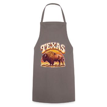 Texas-Bison im Retro Sonnenuntergang - Kochschürze - Grau - Vorne - AI Model Male 185 dark (185cm)