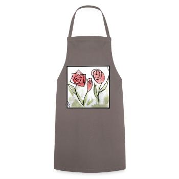 Geometrisches Rosen-Aquarell - Kochschürze - Grau - Vorne - AI Model Male 185 dark (185cm)