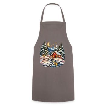 Gemütliche Weihnachtshütte verschneite Winterwelt - Kochschürze - Grau - Vorne - AI Model Male 185 dark (185cm)