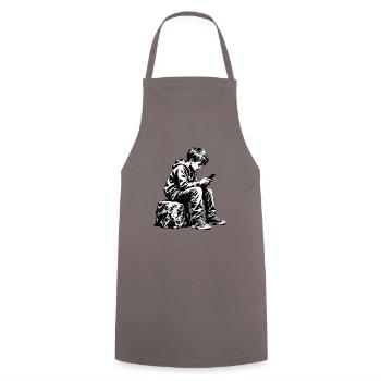 Monochromes Jugendportrait am Handy - Kochschürze - Grau - Vorne - AI Model Male 185 dark (185cm)