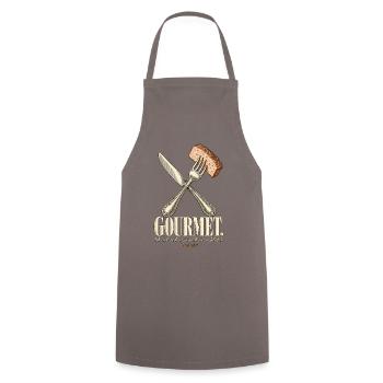 Gourmet Leberkas mit Messer und Gabel - Kochschürze - Grau - Vorne - AI Model Male 185 dark (185cm)