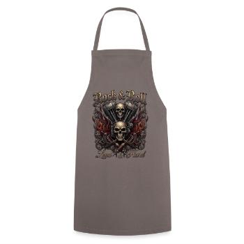 Rock & Roll Skull Flames  - Kochschürze - Grau - Vorne - AI Model Male 185 dark (185cm)