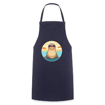 Siegel Lustige Karikatur Kawaii Strand Illustration - Kochschürze - Navy - Vorne - AI Model Male 185 dark (185cm)