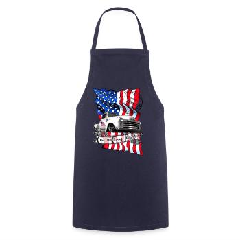 Amerikanischer Oldtimer Flagge Print - Kochschürze - Navy - Vorne - AI Model Male 185 dark (185cm)