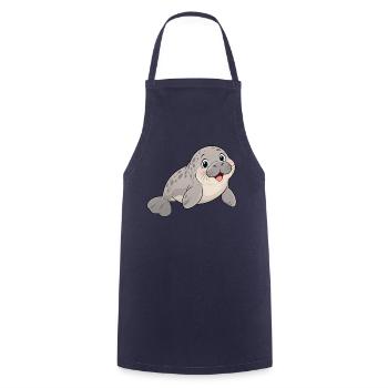 Süße lachende Seekuh – Lustiges Comic Motiv - Kochschürze - Navy - Vorne - AI Model Male 185 dark (185cm)