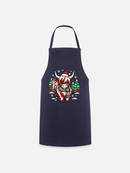 Rote Weihnachtsmannkuh auf Winter Farm - Kochschürze - Navy