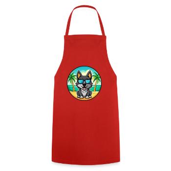 Black Norwegian Elkhound Dog Breed Cartoon Beach - Cooking Apron - red - Front - AI Model Male 185 dark (185cm)