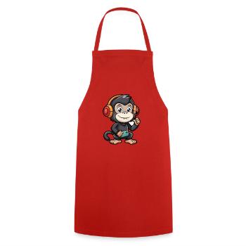 Schimpanse Lustige Cartoon Figur Kopfhörer Musik - Kochschürze - Rot - Vorne - AI Model Male 185 dark (185cm)