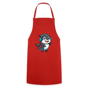 Orca Lustige Zeichentrickfigur Kopfhörer Musik - Kochschürze - Rot - Vorne - AI Model Male 185 dark (185cm)