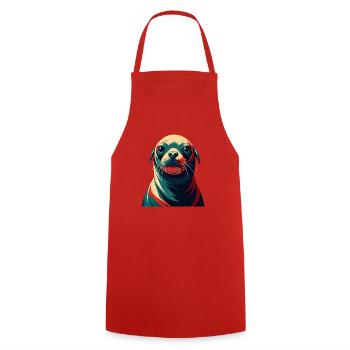 phoque dessin animé personnage animal de compagnie coloré - Tablier de cuisine - rouge - Devant - AI Model Male 185 dark (185cm)
