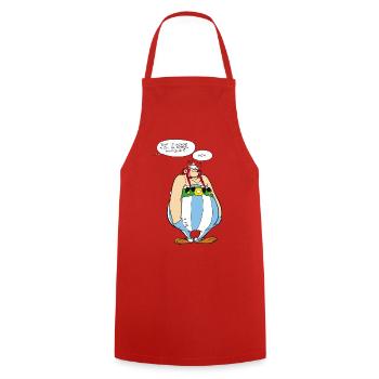 Asterix & Obelix - Obelix Sprechblasen - Kochschürze - Rot - Vorne - AI Model Male 185 dark (185cm)