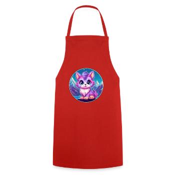 Pixie Cat Bunte Karikatur Aquarell Illustration - Kochschürze - Rot - Vorne - AI Model Male 185 dark (185cm)
