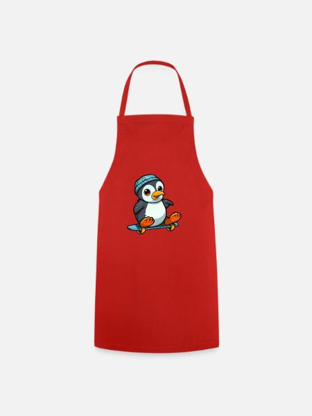 Lustiger Pinguin Kawaii Cartoon spielt Skateboard - Kochschürze - Rot
