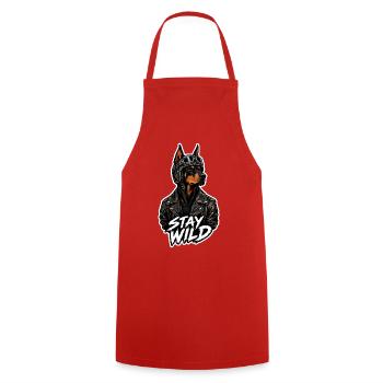 Bleib wild, harter Dobermann-Biker dicke Umrisszeichnung - Kochschürze - Rot - Vorne - AI Model Male 185 dark (185cm)