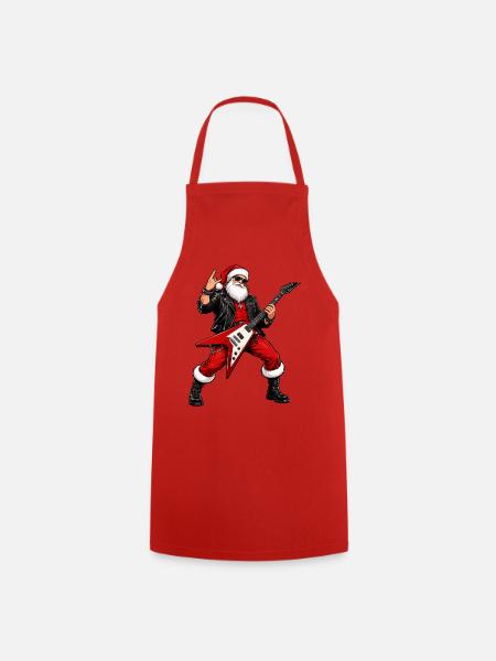 Rockender Weihnachtsmann mit Flying-V - Kochschürze - Rot