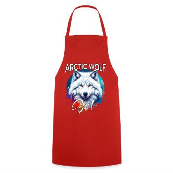 Arctic Wolf Mädchen Polarwolf - Kochschürze - Rot - Vorne - AI Model Male 185 dark (185cm)
