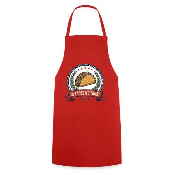 In Tacos, dem wir vertrauen, T-Shirt – lustiges Taco-Liebhaber-Shirt - Kochschürze - Rot - Vorne - AI Model Male 185 dark (185cm)
