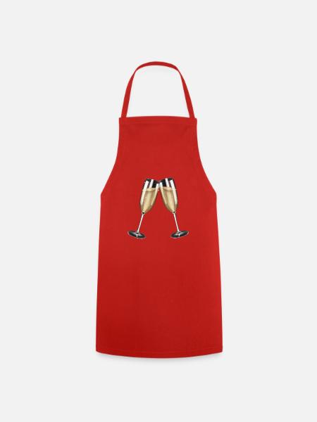 Sektgläser Anstoßen - Prost mit Prickelndem - Kochschürze - Rot