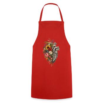 Blütenherz: Florales Anatomie-Design - Kochschürze - Rot - Vorne - AI Model Male 185 dark (185cm)
