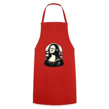 Kopfhörer Mona Lisa Remix - Kochschürze - Rot - Vorne - AI Model Male 185 dark (185cm)