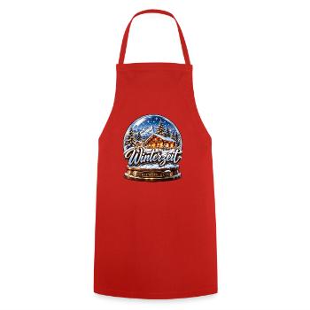 Winterzeit Schneekugel - Kochschürze - Rot - Vorne - AI Model Male 185 dark (185cm)