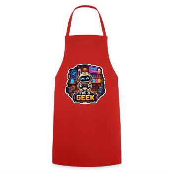 ICH BIN EIN NERD – Neon Space Robot Bar - Kochschürze - Rot - Vorne - AI Model Male 185 dark (185cm)