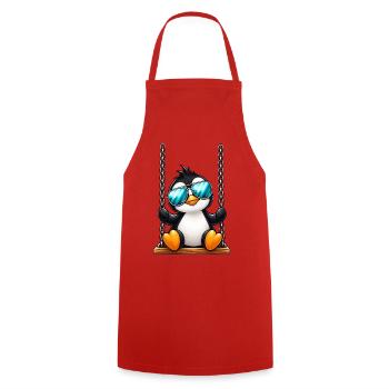 Süßer Pinguin mit Sonnenbrille auf Schaukel - Kochschürze - Rot - Vorne - AI Model Male 185 dark (185cm)