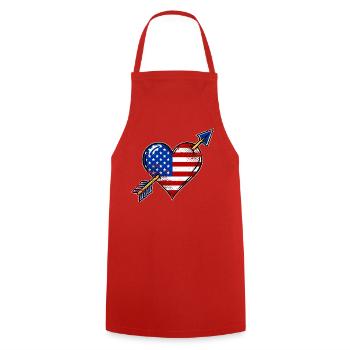 USA Flagge Herz mit Pfeil used look - Kochschürze - Rot - Vorne - AI Model Male 185 dark (185cm)