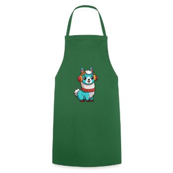 Llama Funny Cartoon Character Headphone Music - Cooking Apron - green - Front - AI Model Male 185 dark (185cm)