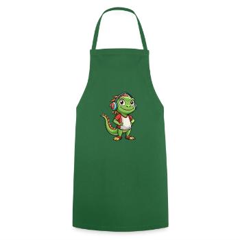 Iguana Funny Cartoon Character Headphone Music - Cooking Apron - green - Front - AI Model Male 185 dark (185cm)