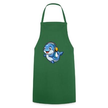Whale Funny Cartoon Character Headphone Music - Cooking Apron - green - Front - AI Model Male 185 dark (185cm)