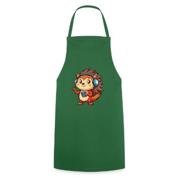 hérisson drôle de personnage de dessin animé musique de casque - Tablier de cuisine - vert foncé - Devant - AI Model Male 185 dark (185cm)