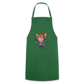 Bull Funny Cartoon Character Headphone Music - Cooking Apron - green - Front - AI Model Male 185 dark (185cm)