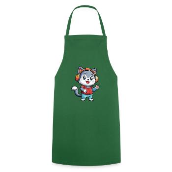 Katze Lustige Cartoon Figur Kopfhörer Musik - Kochschürze - Grün - Vorne - AI Model Male 185 dark (185cm)