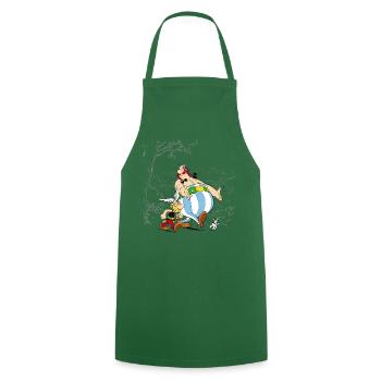 Asterix & Obelix Spaziergang Mit Idefix - Kochschürze - Grün - Vorne - AI Model Male 185 dark (185cm)