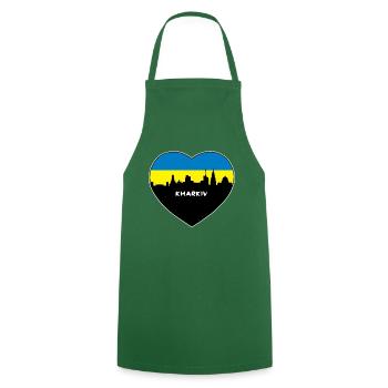 Flaggen-Skyline-Reise-Andenken Charkiws Ukraine - Kochschürze - Grün - Vorne - AI Model Male 185 dark (185cm)