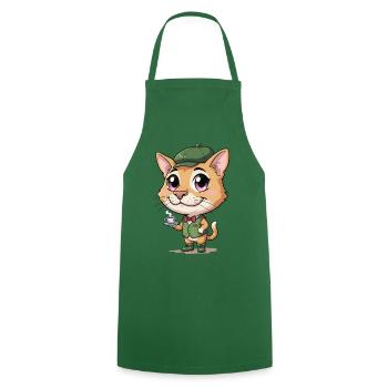 Katzenbarista im Grünen Outfit - Kochschürze - Grün - Vorne - AI Model Male 185 dark (185cm)