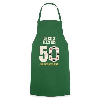 Ich reize jetzt bis 50 – Skat 50. Geburtstag - Kochschürze - Grün - Vorne - AI Model Male 185 dark (185cm)