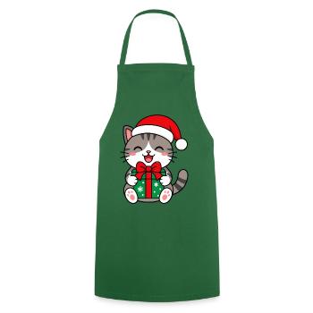 Kawaii-Katze mit Weihnachtsgeschenk - Kochschürze - Grün - Vorne - AI Model Male 185 dark (185cm)