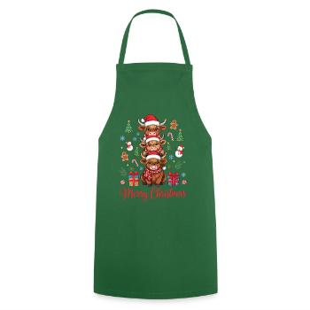 Weihnachtliche Hochlandrinder mit Nikolausmützen - Kochschürze - Grün - Vorne - AI Model Male 185 dark (185cm)