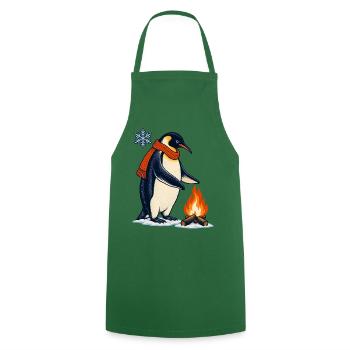 Pinguin mit Schal am Lagerfeuer - Kochschürze - Grün - Vorne - AI Model Male 185 dark (185cm)
