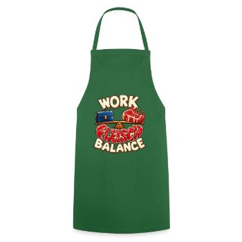 Work Fleisch Balance – Lustiger BBQ-Spruch - Kochschürze - Grün - Vorne - AI Model Male 185 dark (185cm)