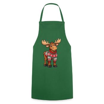 Weihnachtselch mit Pullover – Lustiger Comic Elch - Kochschürze - Grün - Vorne - AI Model Male 185 dark (185cm)