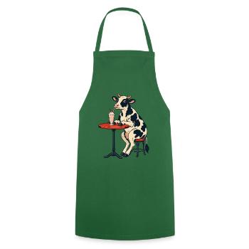 Kuh am Tisch mit Milchshake - Kochschürze - Grün - Vorne - AI Model Male 185 dark (185cm)