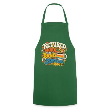 Im Ruhestand. Meine Arbeit hier ist erledigt. Kaffee, nicht Ruhestand. - Kochschürze - Grün - Vorne - AI Model Male 185 dark (185cm)