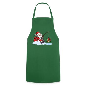 Weihnachtsmann beim Eisangeln mit Geschenk - Kochschürze - Grün - Vorne - AI Model Male 185 dark (185cm)