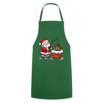 Weihnachtsmann angelt Geschenk am Kamin  - Kochschürze - Grün - Vorne - AI Model Male 185 dark (185cm)